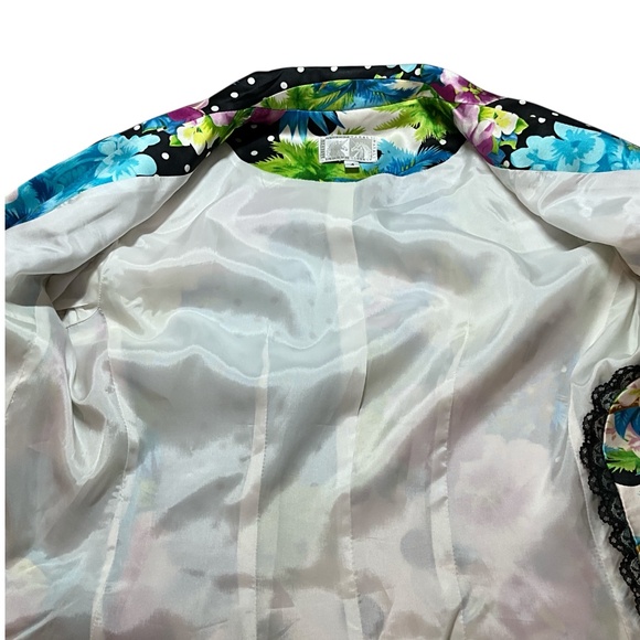 ALBERTO MAKALI 100% Silk Fully Lined Blazer Lace Trim Crochet Appliqué Sz 4 - Picture 11 of 13